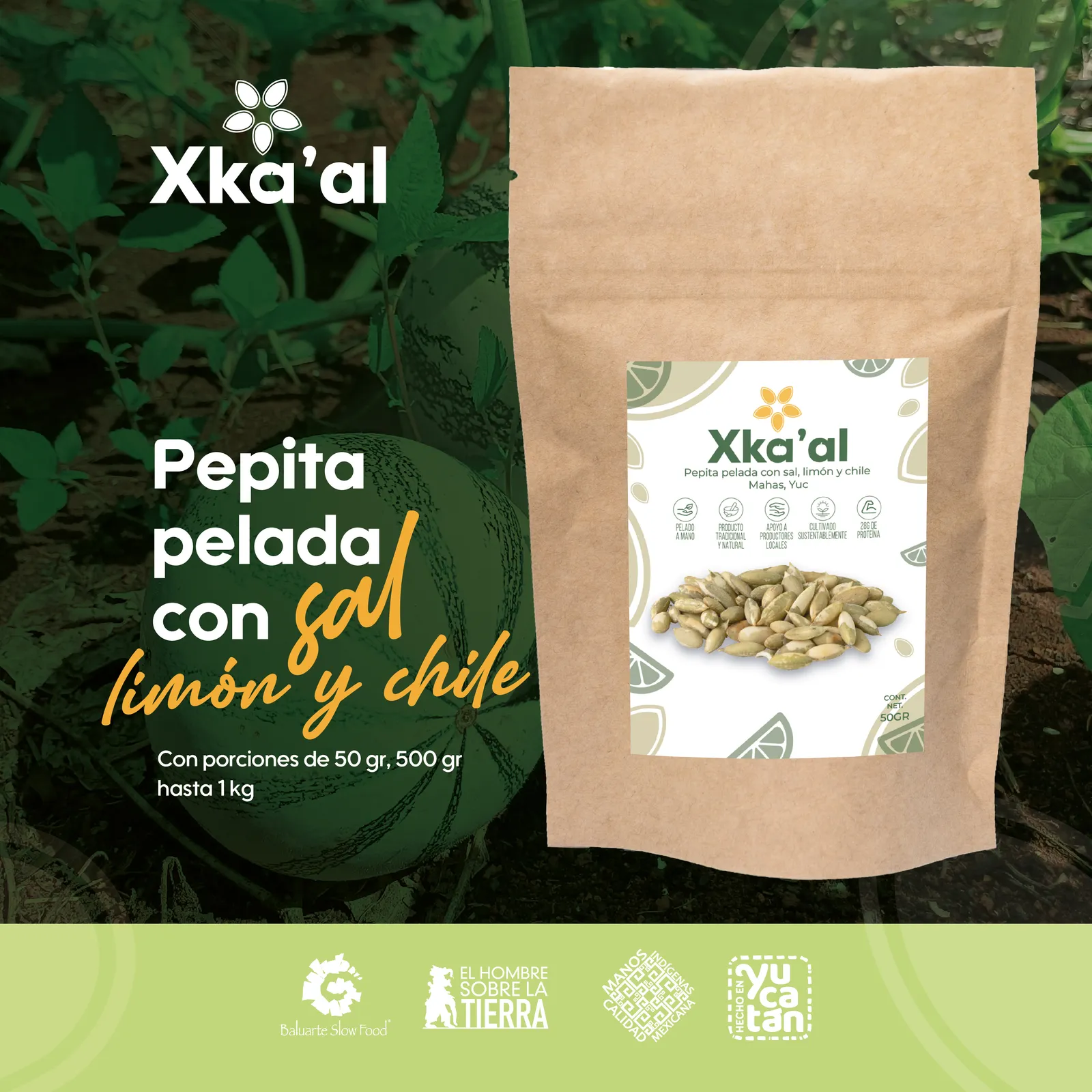 Pepita de calabaza pelada con sal, chile y limon de 50gr